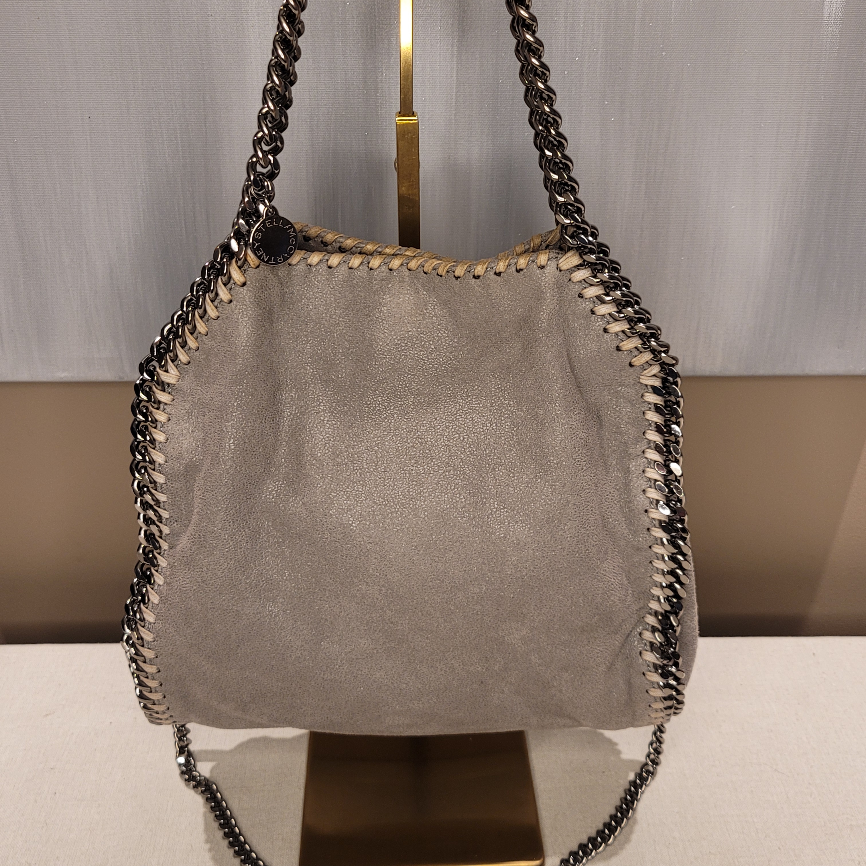 Stella Mccartney Falabela Mini Chain-Embellished Gray Shoulder Crossbody Bag